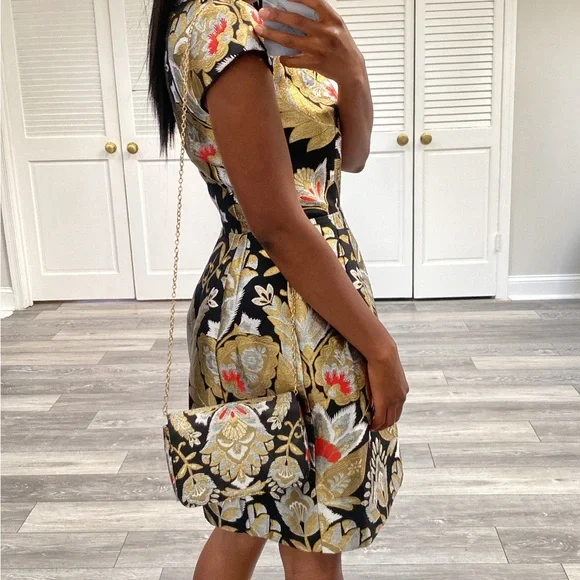 TED BAKER IMOEN OPULENT ORIENT JACQUARD PRINTED DRESS & PURSE - Picture 5 of 8